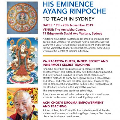 Vajrasattva outer, inner, secret and innermost secret & Achi Chokyi Drolma teachings. Sydney, Australia